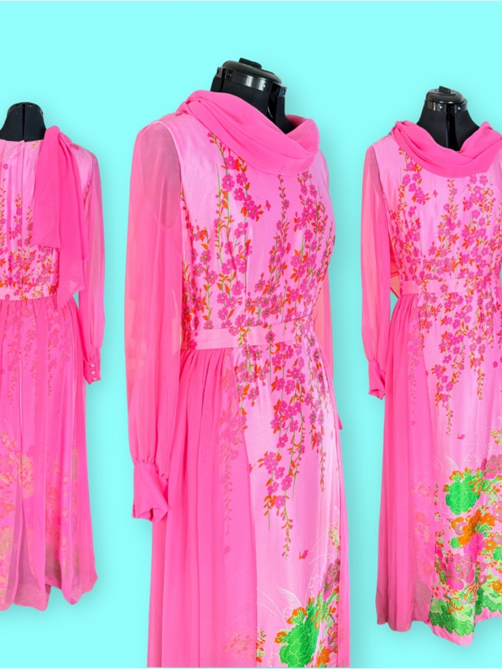 Vintage-Inspired Pink Floral Maxi Dress